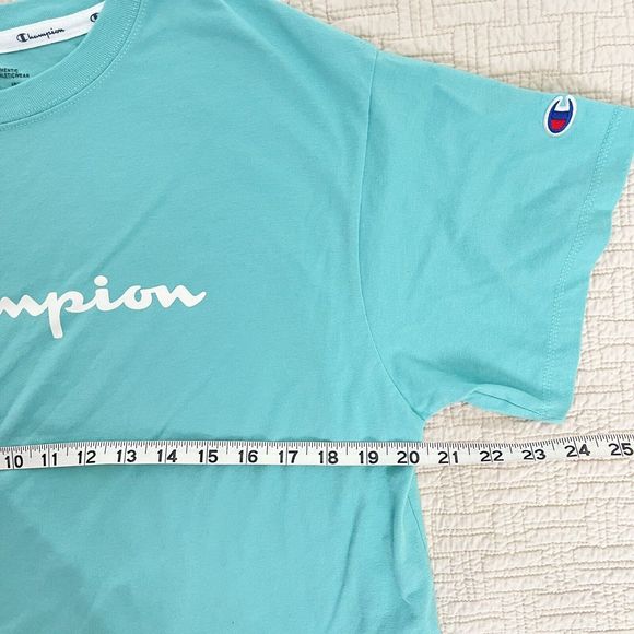 Champion Cropped Tshirt Oversized M L Top Bundle Short Sleeves Knit Yellow Aqua - Picture 14 of 16